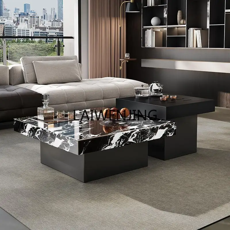 HLZ minimalista lastra di roccia tavolino leggero lusso semplice soggiorno domestico piccolo appartamento marmo quadrato alto e basso