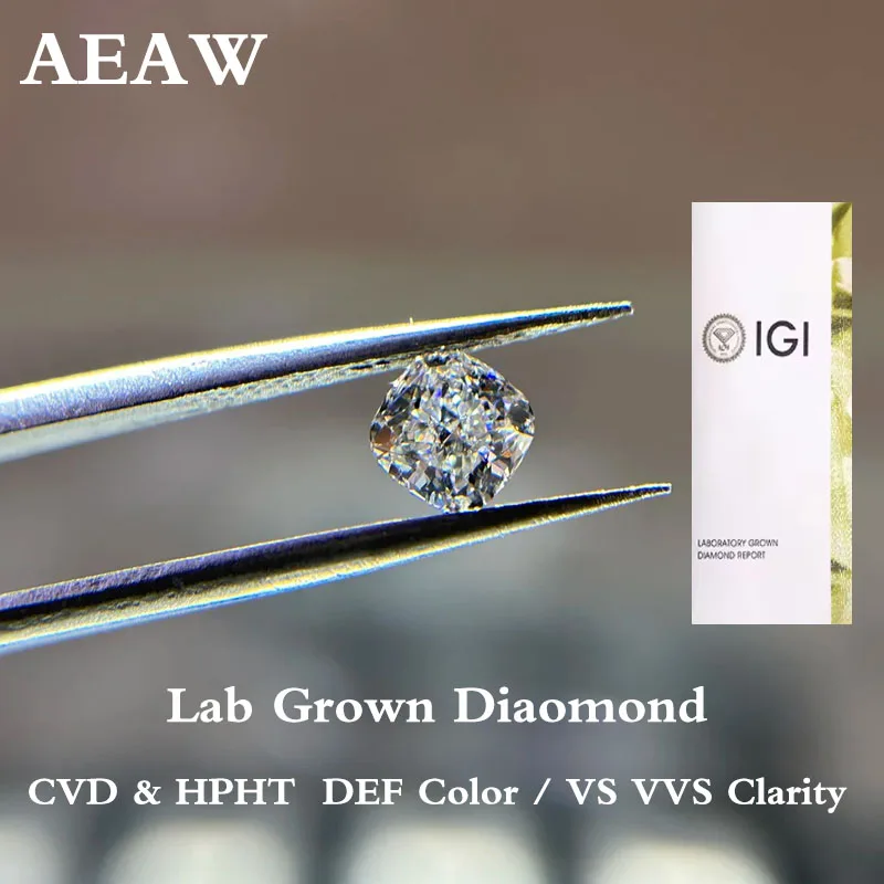 IGI Certified 1CT-3CT Cushion Cut Lab Grown Loose Diamonds DEF Color VS/VVS Clarity CVD & HPHT Selection