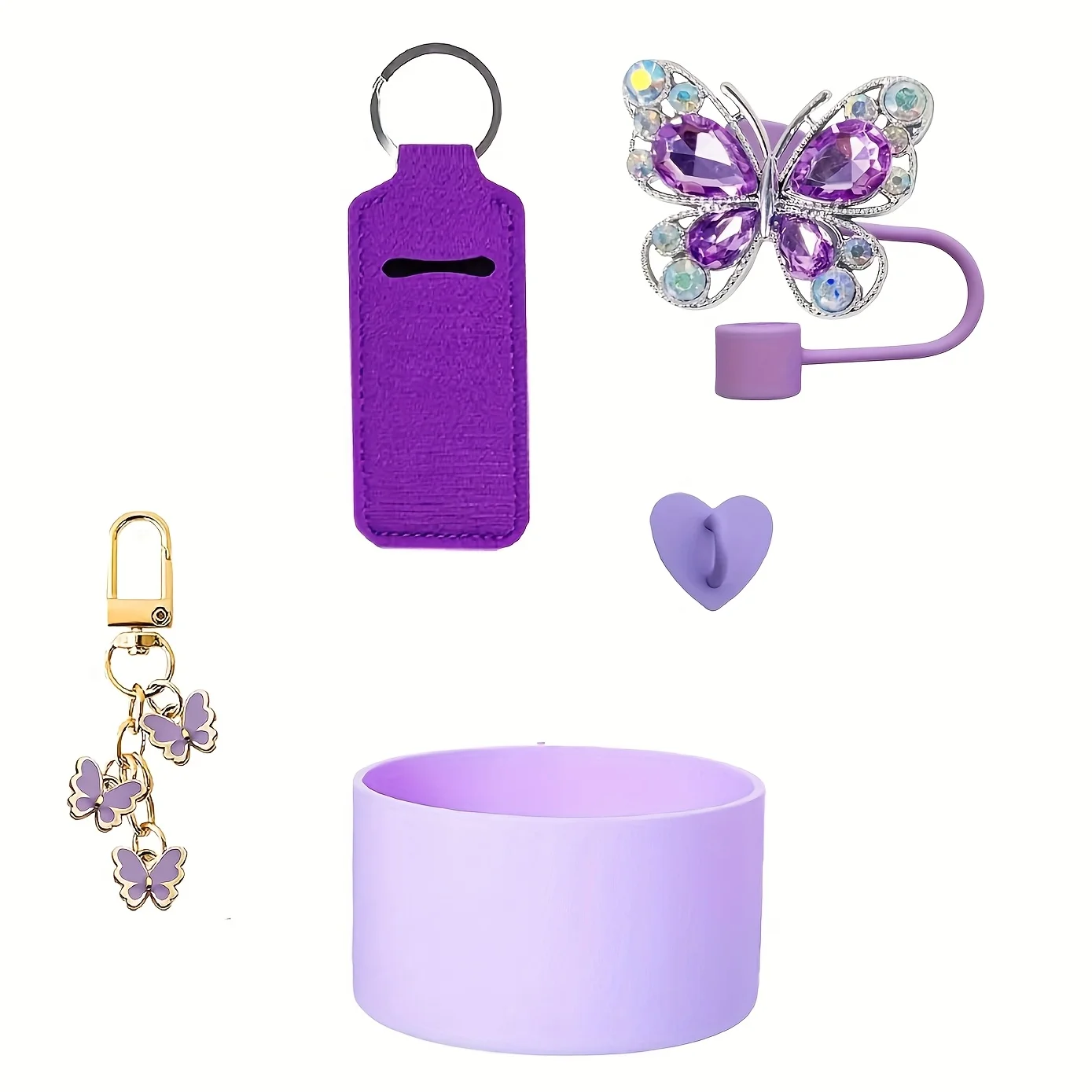 5pcs/Set Cup Accessories Tumbler Including 1pc Lipstick Holder, 1pc Butterfly Straw Topper Cover, 1pc Cup Protective Boot, 1pc H