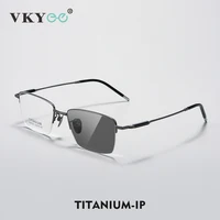 VKYEE, nuevas gafas de lectura rectangulares de titanio para hombres de negocios, antiluz azul, gafas de lectura ultraligeras de 8g, prescripción personalizada de media montura