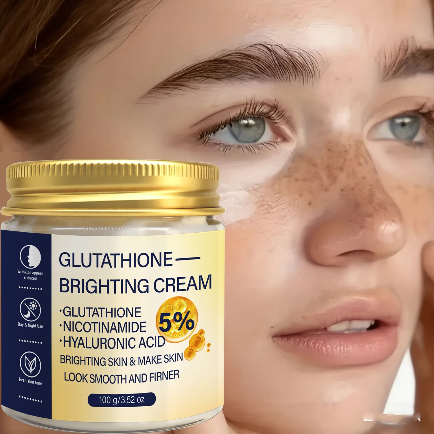 Glutathione Brightening Face Cream with Niacinamide & Hyaluronic Acid, Moisturizing & Firming