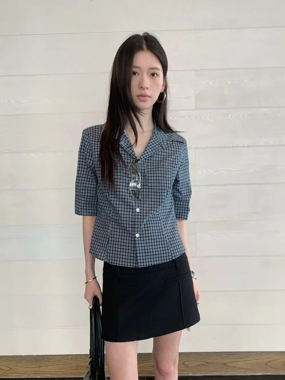 

Lilian Vintage Academy Style Short Sleeve Shirt with Waistline Fashionable Slimming Daily Commute Shirt Skin-friendly Breathable