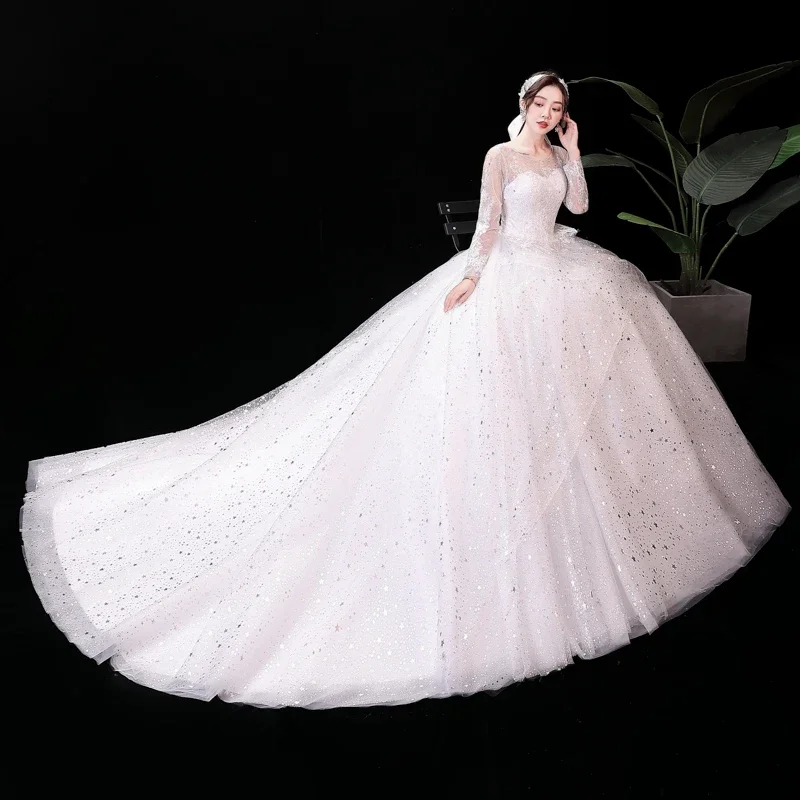 Customized Wedding Dresses for Women Lace Up Long Sleeve Wedding Dress Train Vestidos De Novia Plus Size Ball Gowns Tailing