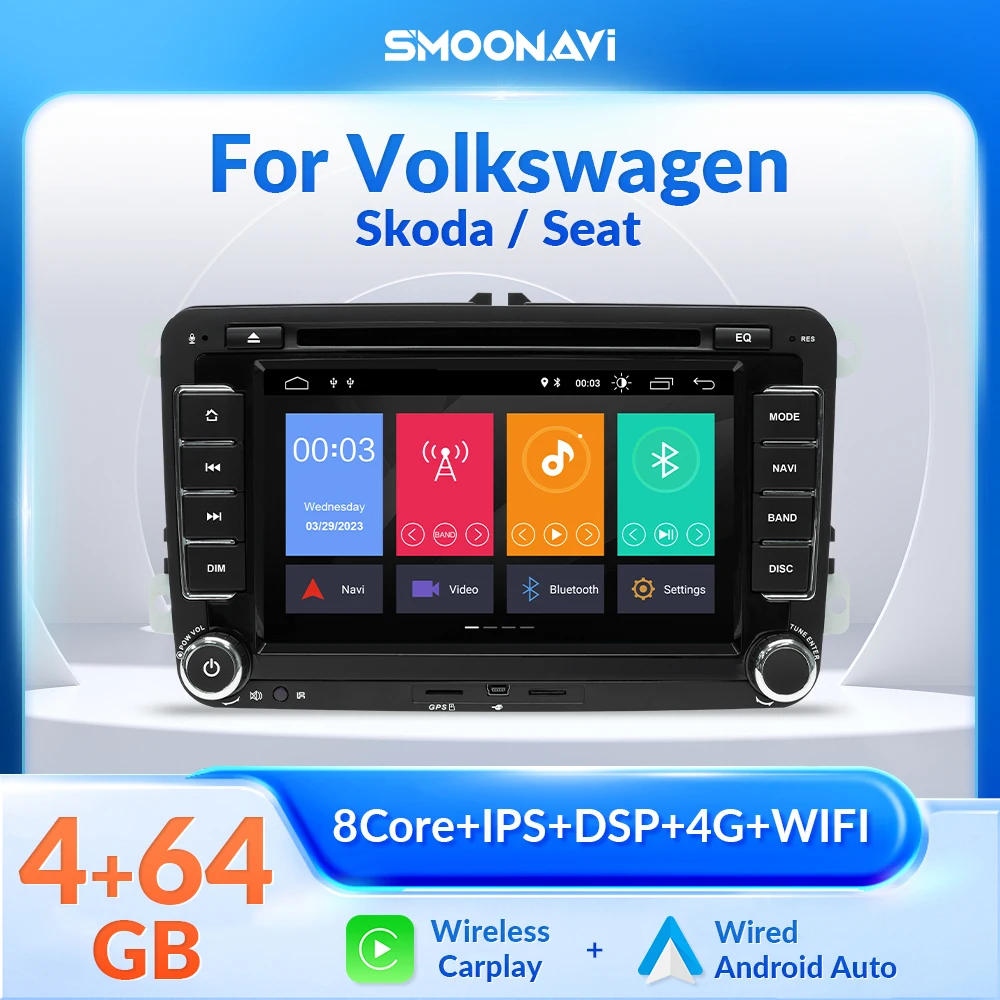 Wifi 64GB Wireless Carplay Android 12 Car DVD Player For Volkswagen VW Passat B6 B7 CC Tiguan Touran GOLF POLO GPS Autoradio RDS