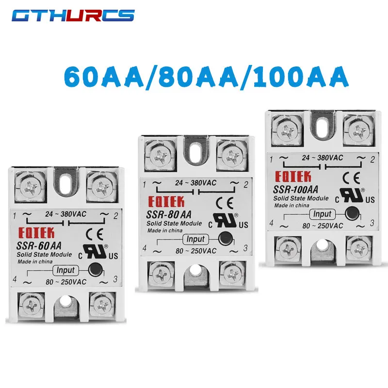 

Solid State Relay 60A 80A 100A single phase Module 80-250V Input AC 24-380V AC Output High Quality SSR-60AA SSR-80AA SSR-100AA