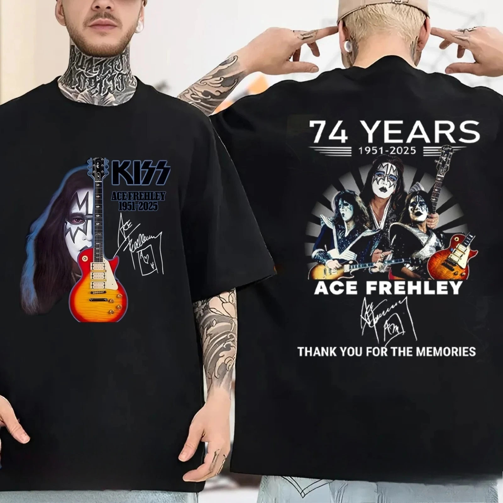 تي شيرت Ace Frehley Legendary 1951-2025 Memories Signature - متعدد الألوان S-3XL للرجال والنساء Y2k