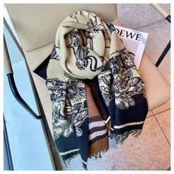 2024 Warm Scarf Luxury Brand Cashmere Women Thick Print Shawl and Wraps Ladies Blanket Foulard Winter Pashmina Bandana Bufanda