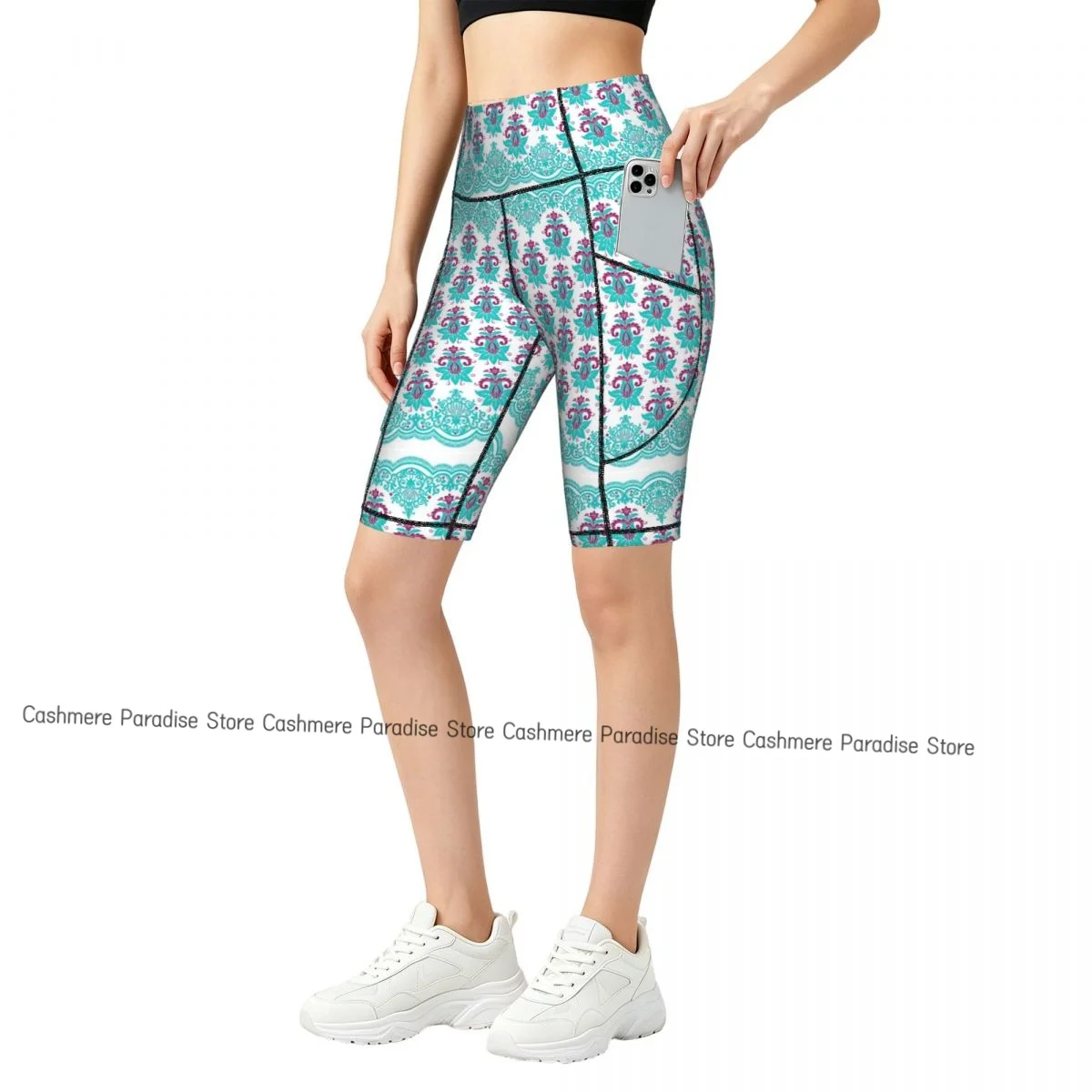 Double Pocket Sports Shorts Women Elastic Slim Luxurious  Shorts Gym Exercise Running High Waist Yoga Fitness Shorts