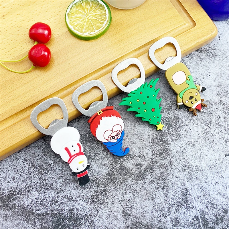 Christmas Can Opener Cartoon Bottle Opener Stainless Steel Beer Starter Multifunctional Silicone Refrigerator Magnet Gadget Tool