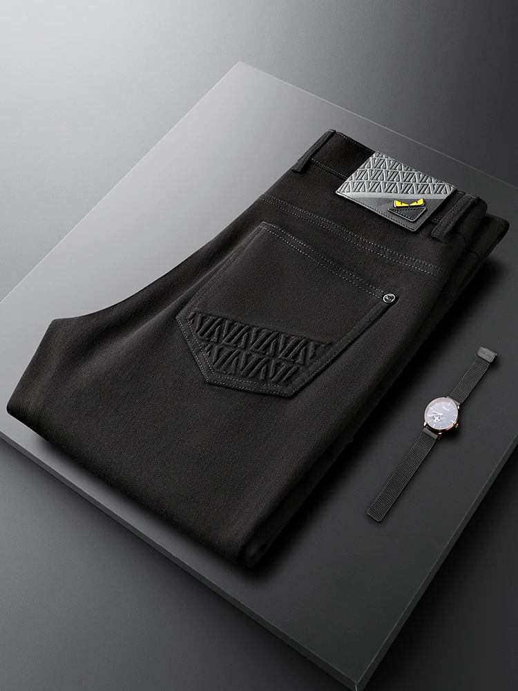 

Ele Bla Casual Busin Denim Jeans Men Slim Cotton Autumn Small Straight Long Pants Faionable Urban Sle Straight Tube