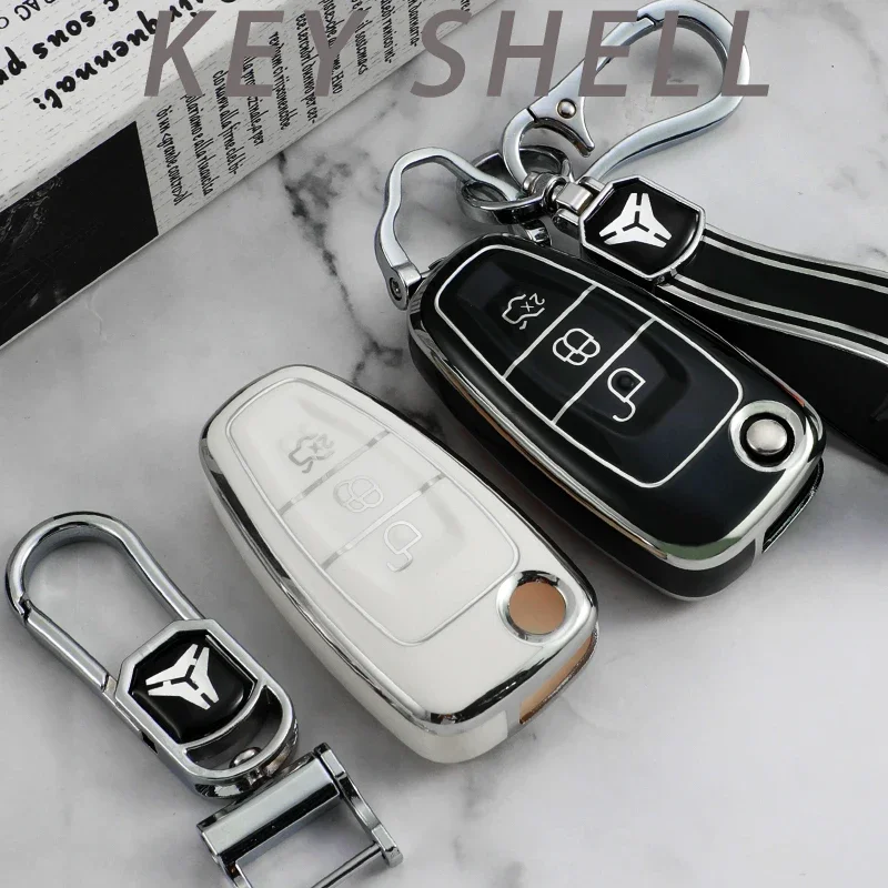 TPU Car Flip Key Case Cover Shell Fob for Ford Ranger C-Max S-Max Focus Galaxy Mondeo Transit Tourneo Custom Auto Protector