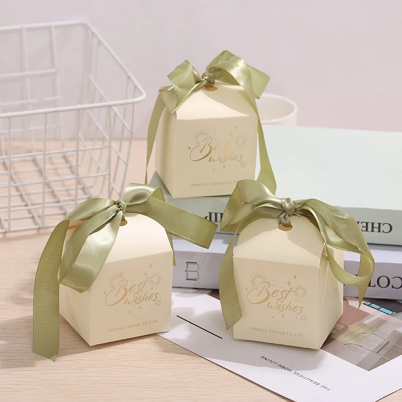 25/50Pcs Best Wishes Candy Box Wedding Sweet Favor Gift Packaging Box With Ribbon Baby Shower Holiday Birthday Party Decoration