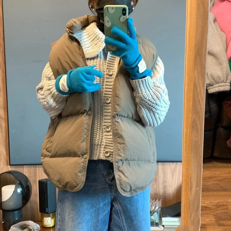 

Vests Women Autumn Winter All-match Loose Outwear Korean Style Stand Collar Cozy Sleeveless Trendy Vintage Elegant Lady Harajuku