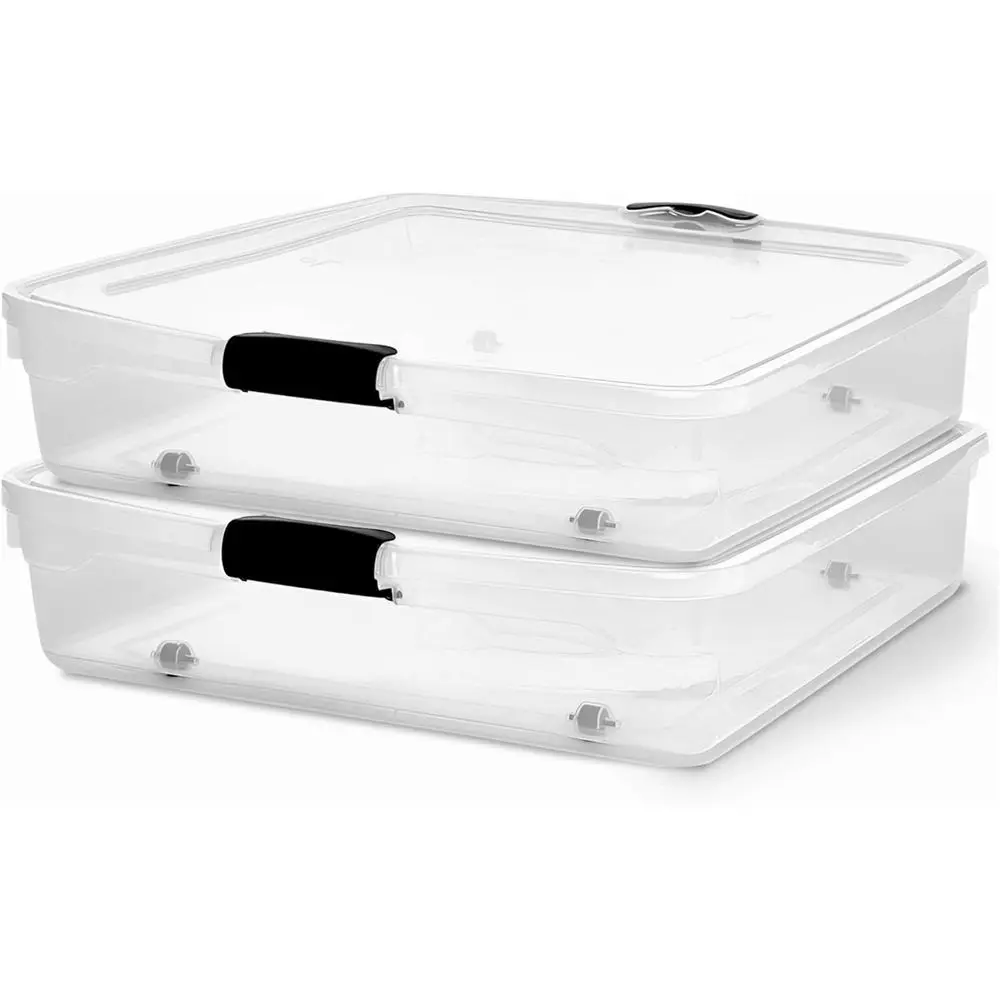 

2-Pack Under Bed Storage, Clear Plastic Containers with Lids, 56 Quart, Gray - Stackable Underbed Organizer Bins or Shoes, Bags,