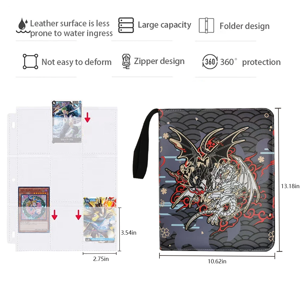 Pasta de cartão de transação ptcg, 9 bolsos, contém 900 cartões, capa pu premium, fichário com zíper para cartas de jogo e cartas esportivas, presentes de feriado