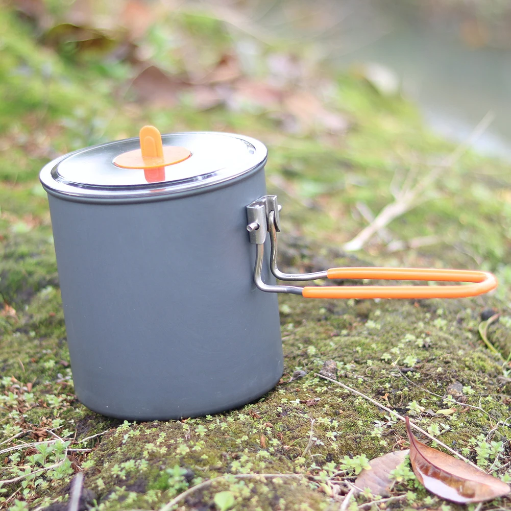 وعاء ألومنيوم مؤكسد مقبض قابل للطي وعاء سهل التنظيف وعاء الطبخ معدات خارجية فعالة سعة Bushcraft 1L