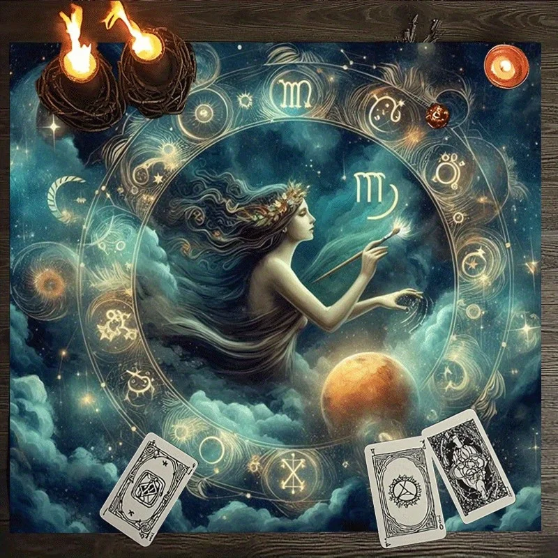 Mystic Astrology Tarot Cloth Bohemian Celestial Witchy Decor Boho Spiritual Crystal Table Runner 50X50cm 90x90cm
