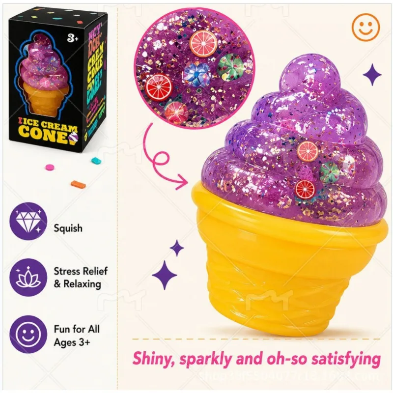2026 New NeeDoh Glitter Ice Cream Stress Relief Toy Squeezy Fun Novelty Toy Stress Reliever Toys