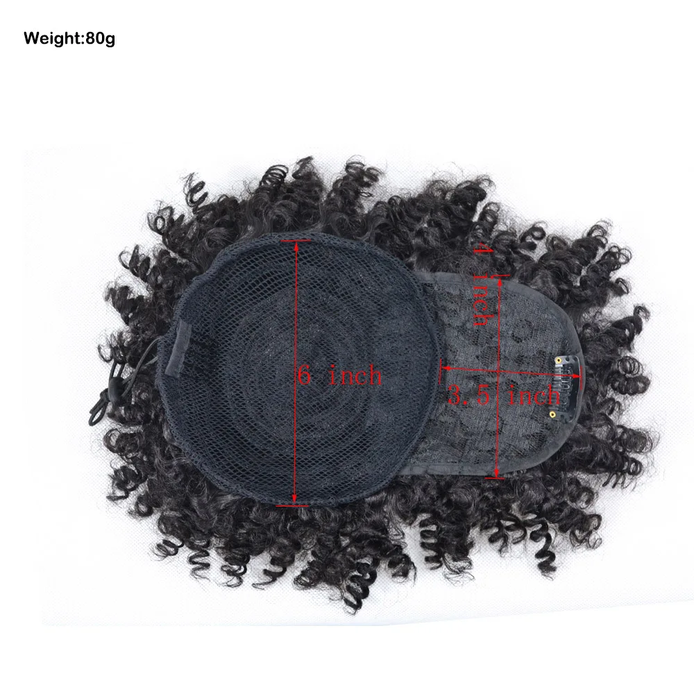 Afro Puff Updo Hair Drawstring Ponytail with Bangs Black Kinky Curly Hair Bun