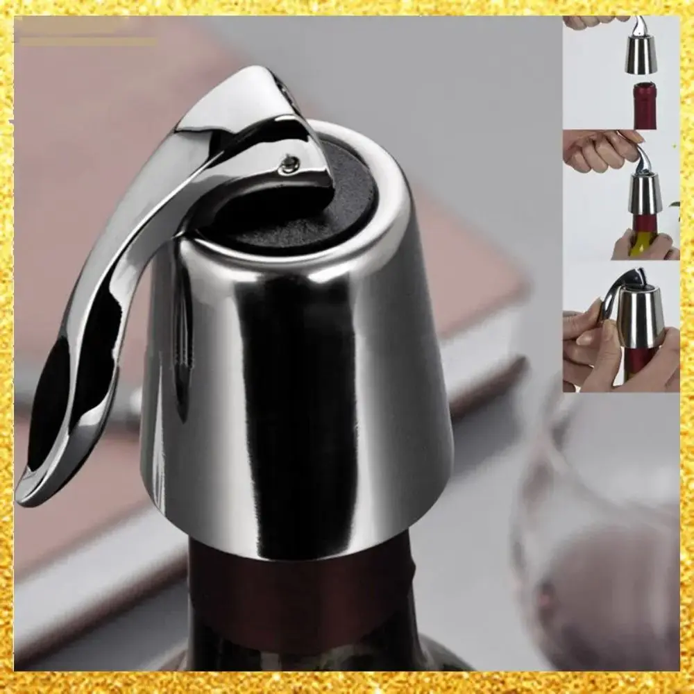 Stainless Steel Wine Bottle Stopper with Silicone Seal Decorative Wine Preserver Reusable Wine Cork Keeps Wine Fresh