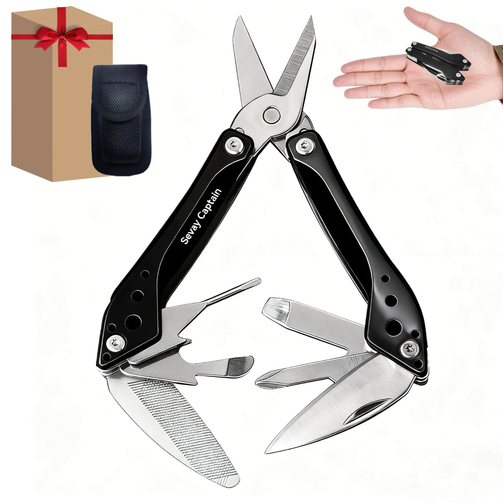 

Sevay Captain Mini Sailor scissors,Folding scissors multitool,7in1(scissors,cross/slit/Mini-Schlitzschraubendreher,knife, bottle opener,file),lightweight stainless steel,with storage bag
