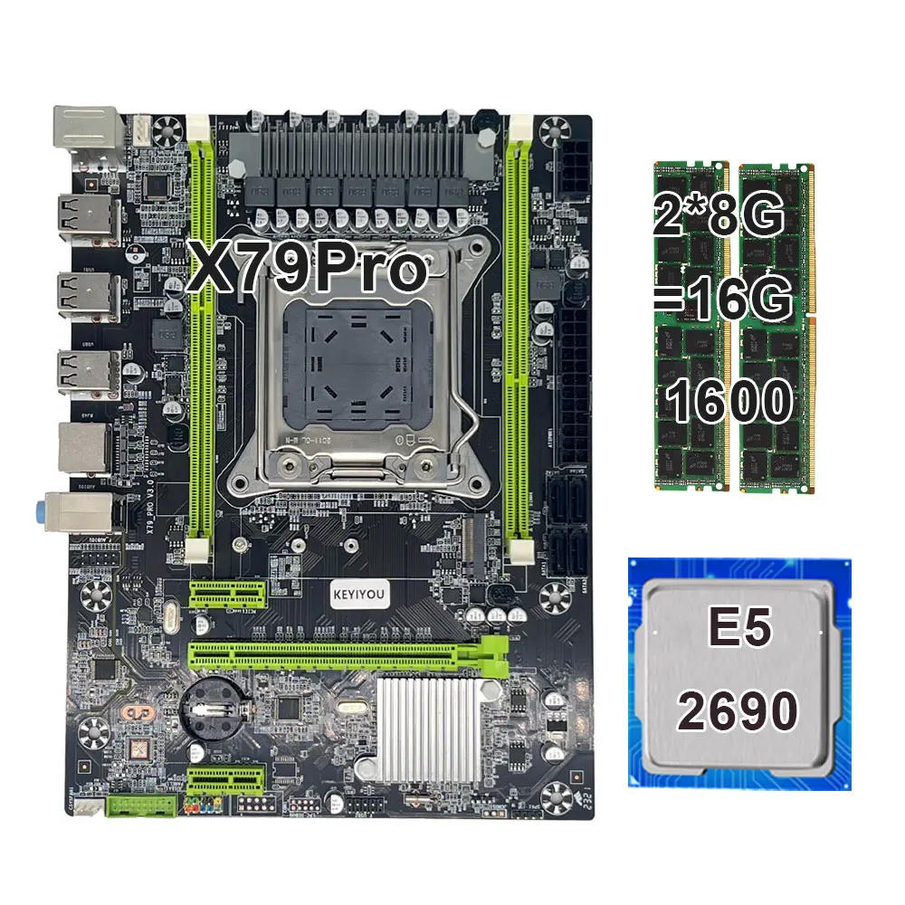 

KEYIYOU X79 pro Motherboard with XEON E5 2690 2*8GB = 16GB DDR3 1600MHZ 12800R REG ECC RAM Memory Combo Kit Set NVME SATA Serve