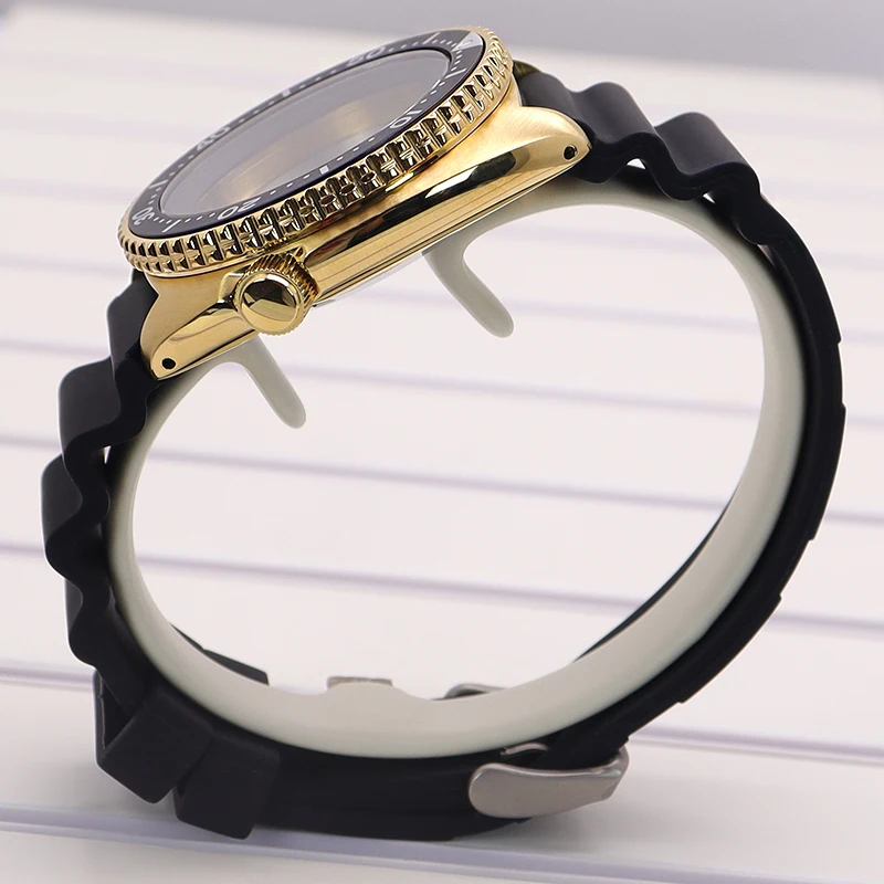 45mm PVD Gold Stahl Uhrengehäuse Saphirglas 100m Wasserdicht für Mod SRPD Turtle Abalone NH35 NH36 NH38 NH34 Uhrwerk 120 Klicks – Detail 4