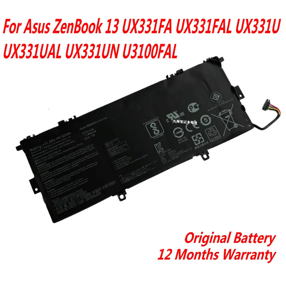 NEW C31N1724 0B200-02760400 Laptop Battery For Asus ZenBook 13 UX331FA UX331FAL UX331U UX331UAL UX331UN U3100FAL 50WH