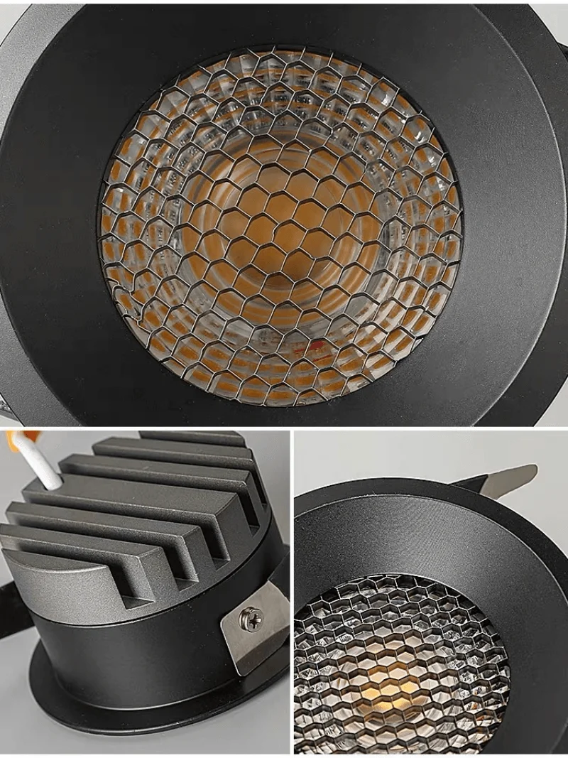 Dimmable LED COB Ceiling Recessed Downlight Honeycomb Anti Glare Aluminum Ultra Thin White Black Pic Background LED Spot Light