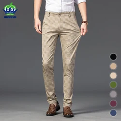 7 Color High Quality Classic Men's Plaid Casual Pants Fashion Business Stretch Straight Office Banquet Party Trousers Male