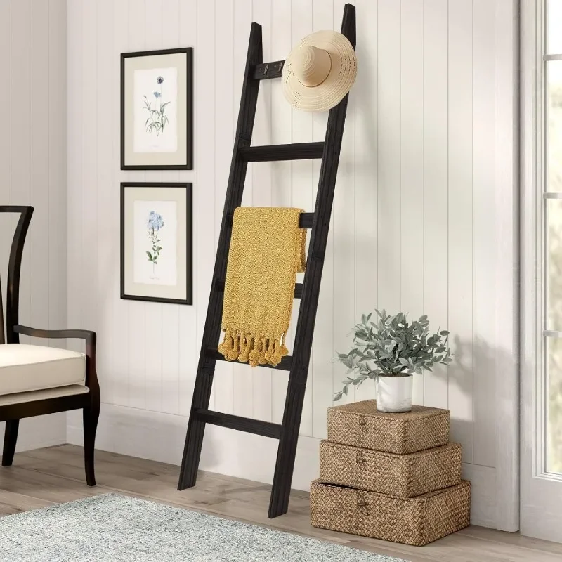 

Rustic Decorative Hot Sale6-Tier Blanket Ladder with Hooks, 5.4 Ft Wall Leaning Blanket Ladders for Living Room
