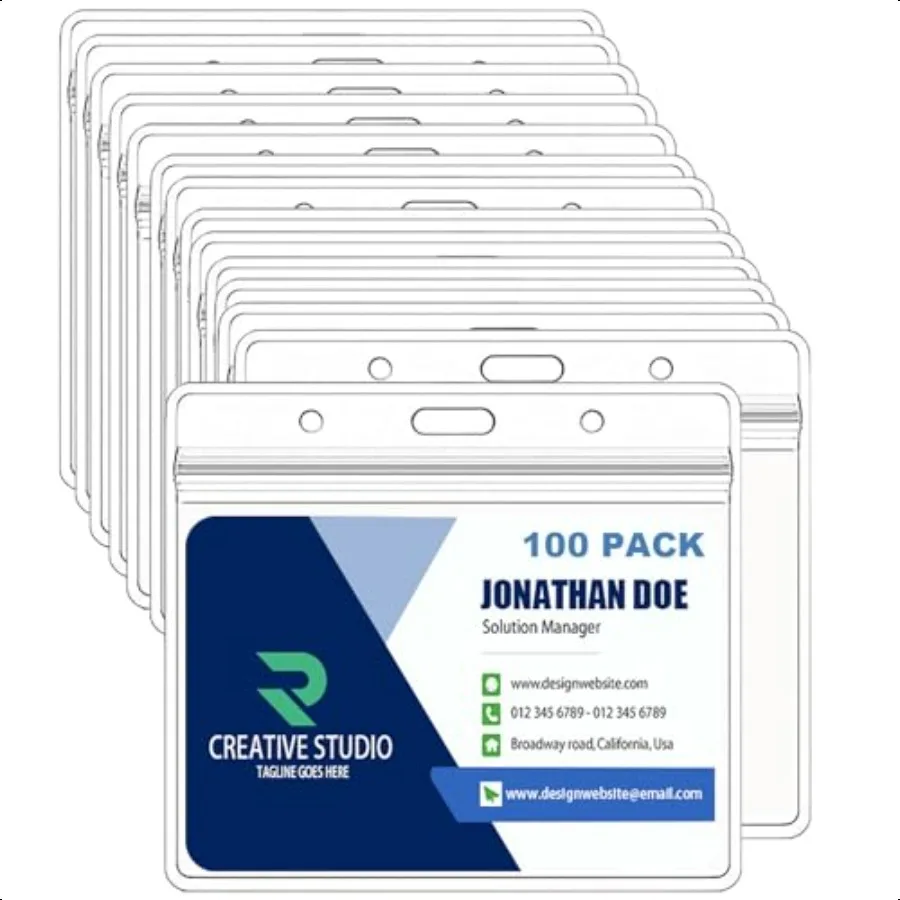 Horizontal Badge Holder Extra Thick ID Card Name Badge Holder Name tag Holder with Waterproof Type Resealable Zip 100 Pcs
