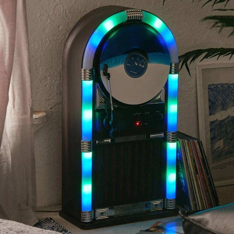 Vinyl record player Bluetooth retro floor jukebox shape color-changing LED light