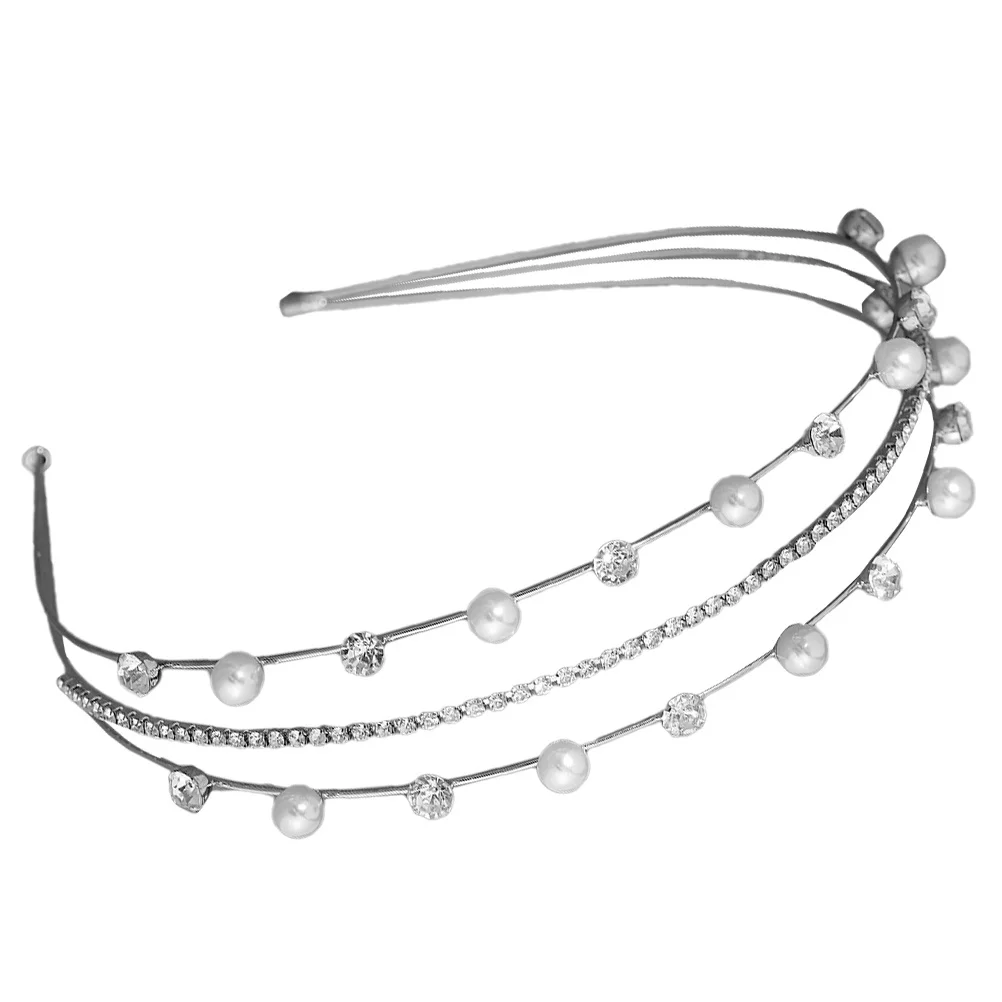 لؤلؤة حجر الراين الزفاف عقال متعدد الطبقات بريق الزفاف هيرباند حزب خوذة مريحة النساء الشعر هوب #4