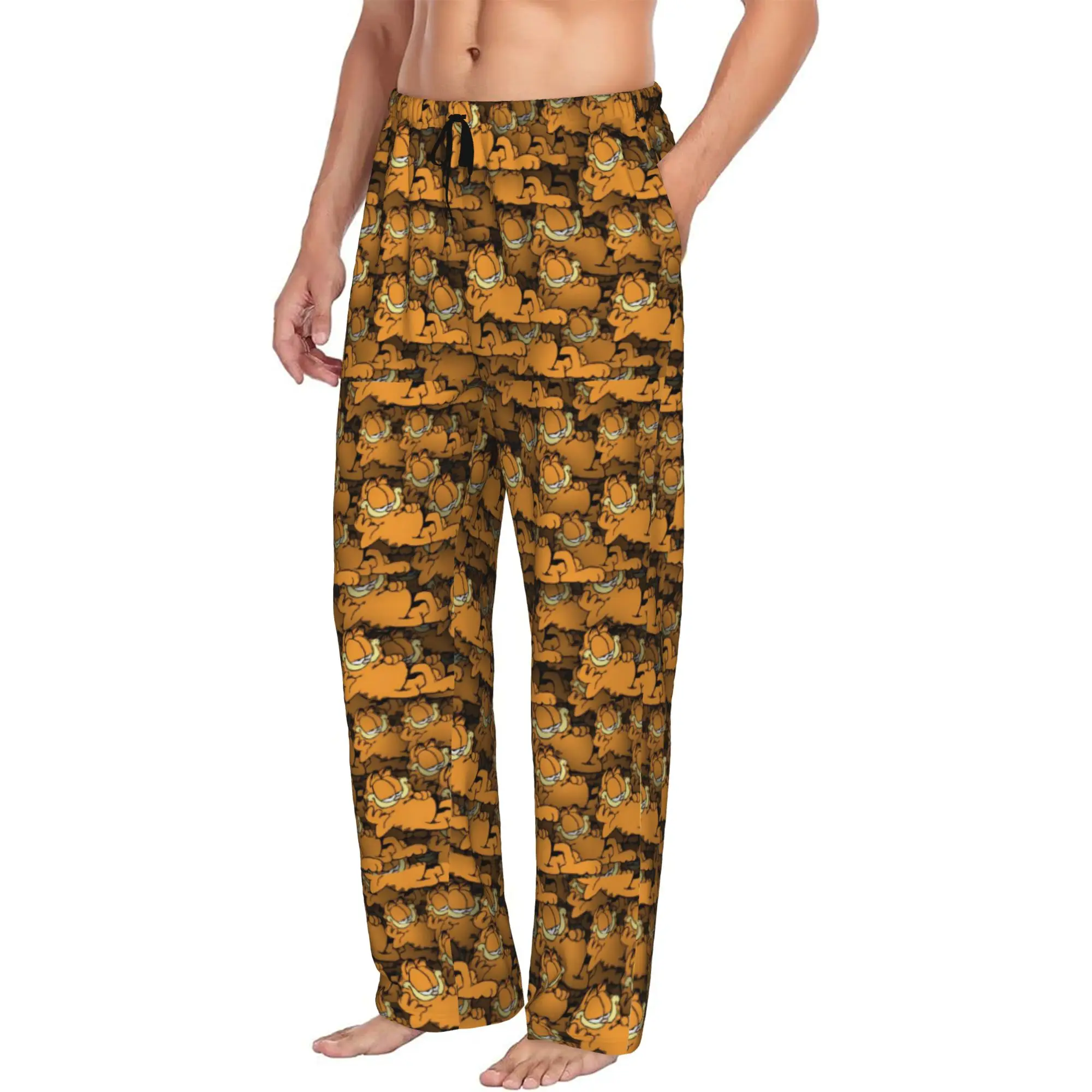 Custom Men's Cat Cartoon Pajama Pants Print Comic Strip Manga Sleep Sleepwear Bottoms with Pockets