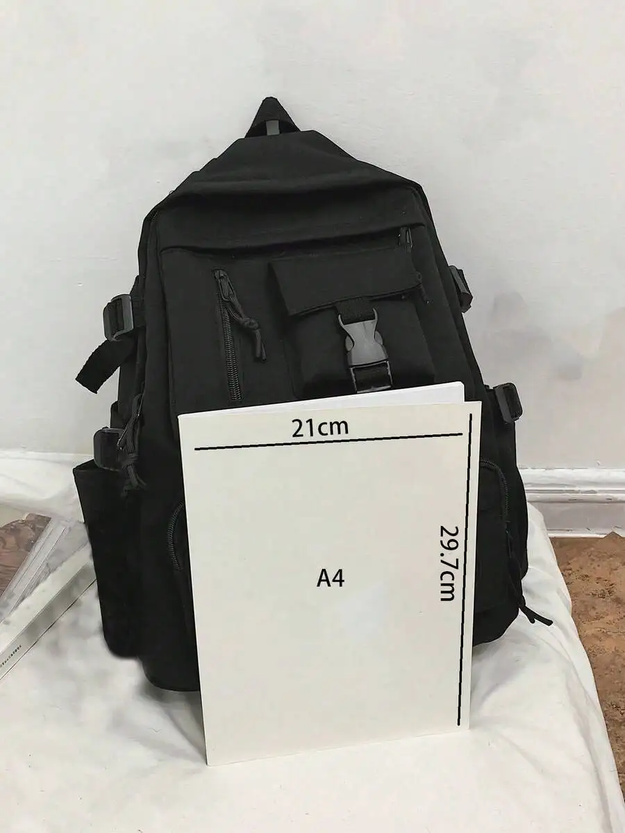 Mens Multi-Compartment Black Backpack With Release Buckle Adjustable Strap Large Capacity Laptop Travel School Bag