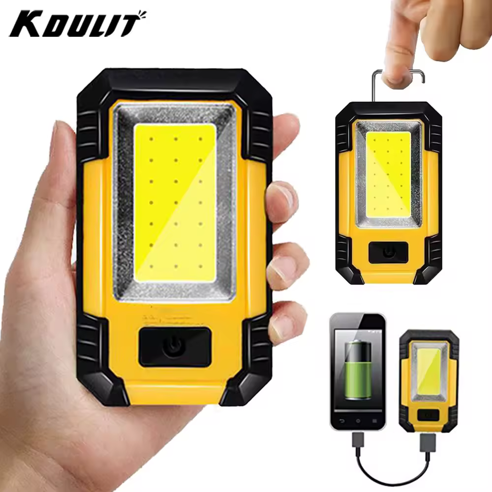 מנורת עבודה LED בהספק 4000mAh, נטענת, מבריקה במיוחד, עם פנס COB מגנטי נייד לטיולים בחוץ, מנורת חירום