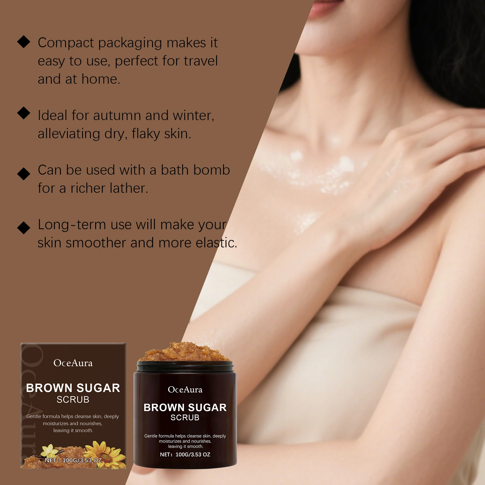 Scrub per il corpo con zucchero di canna Pulizia profonda Esfoliante Rimuovi la pelle morta Idratante per il corpo Illumina il profumo fresco Esfoliazione Scrub da bagno