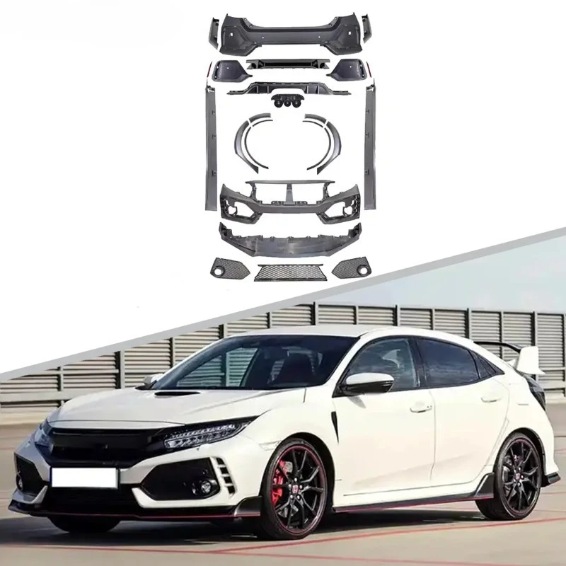 

BR Modification Club 2016 Type-R Car Front Rear Bumper Lip Side Skirt Body Kit For 2016-2022