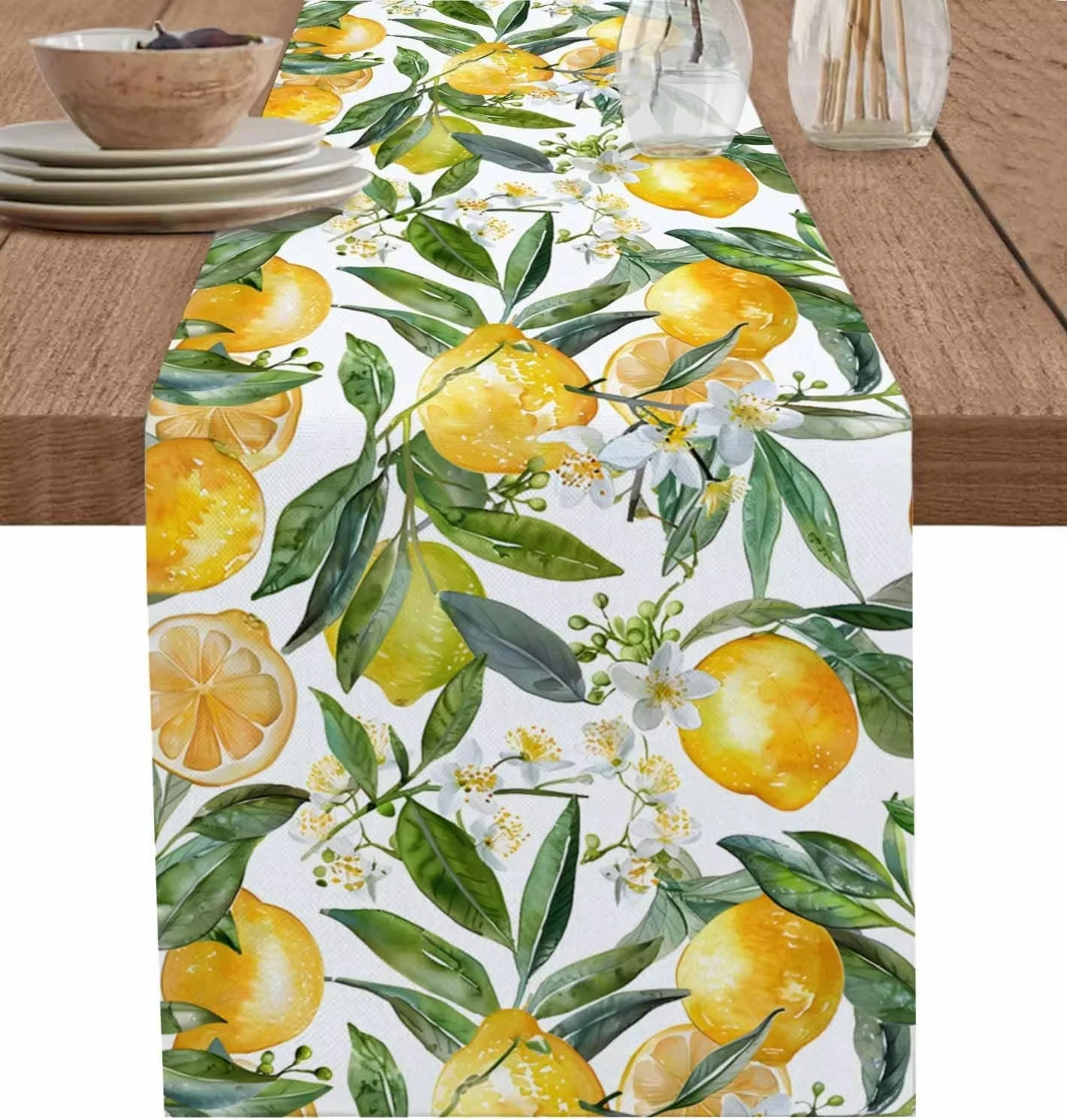 Spring Lemon Leaves Table flag Dresser Scarf Decor Summer Yellow Green Botanical Flower Table Runners Dining Table Decor