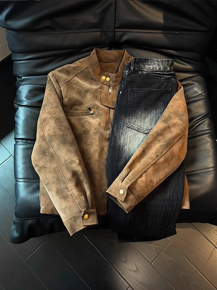 الرجعية الأمريكية مصبوغ دراجة نارية القطن Jaet الرجال الشتاء Thiened oulder مبطن الوقوف طوق القطن معطف دافئ عارضة #3