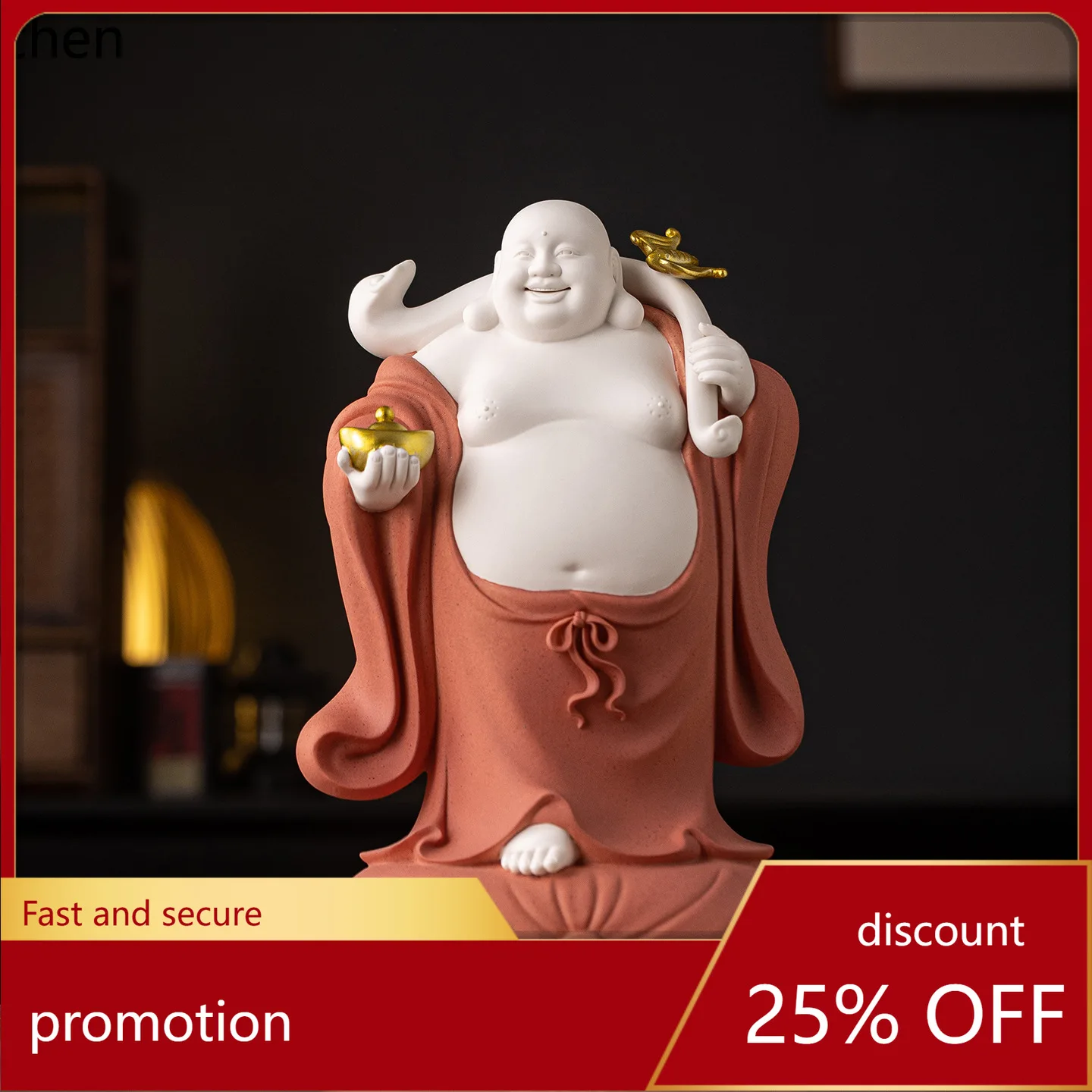 Cz ceramic ruyi maitreya buddha bodhisattva worship ornaments buddha statue standing bag big belly laughing buddha