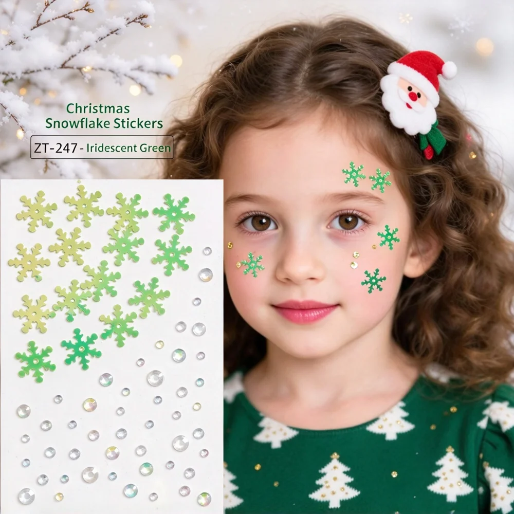 Christmas Rhinestone Stickers for Kids DIY Crafts Scrapbook Diamond Decoration Winter Snowflake Face Gems Makeup Holiday Gift