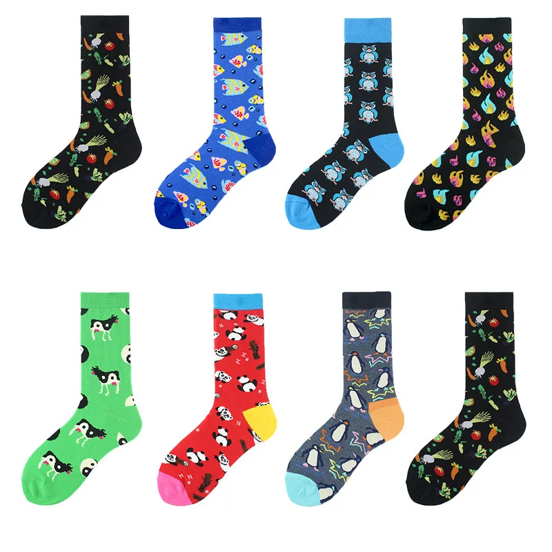 Fashion Hip Hop Cartoon Men Socks Animal Seahorse Lion Fish Personality Skateboard Breathable Happy Funny Casual Socks New