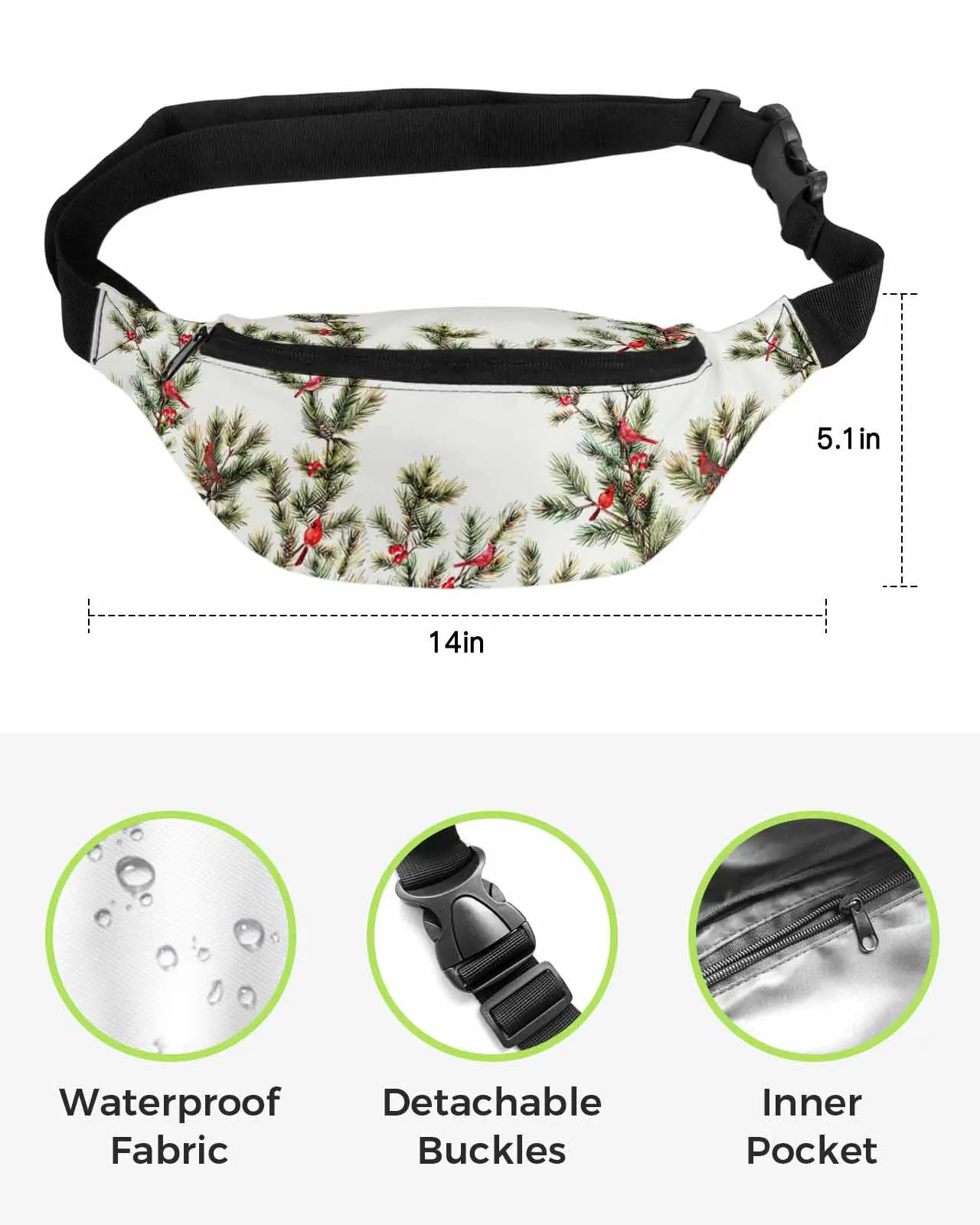 Christmas Pine Needle Jam  Men Women Waist Bag Fanny Pack Phone Belt Bag Wallet Pouch Waterproof Banana Hip Bags