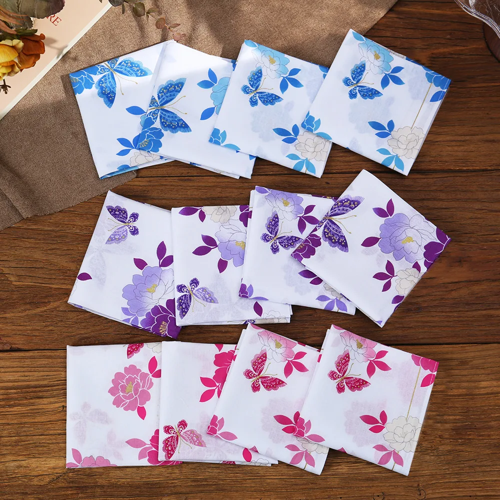 Vintage Retro Women Cotton Handkerchief Soft Floral Butterfly Printed Square Hand Towel Ladies Pure Cotton Hanky 43cm