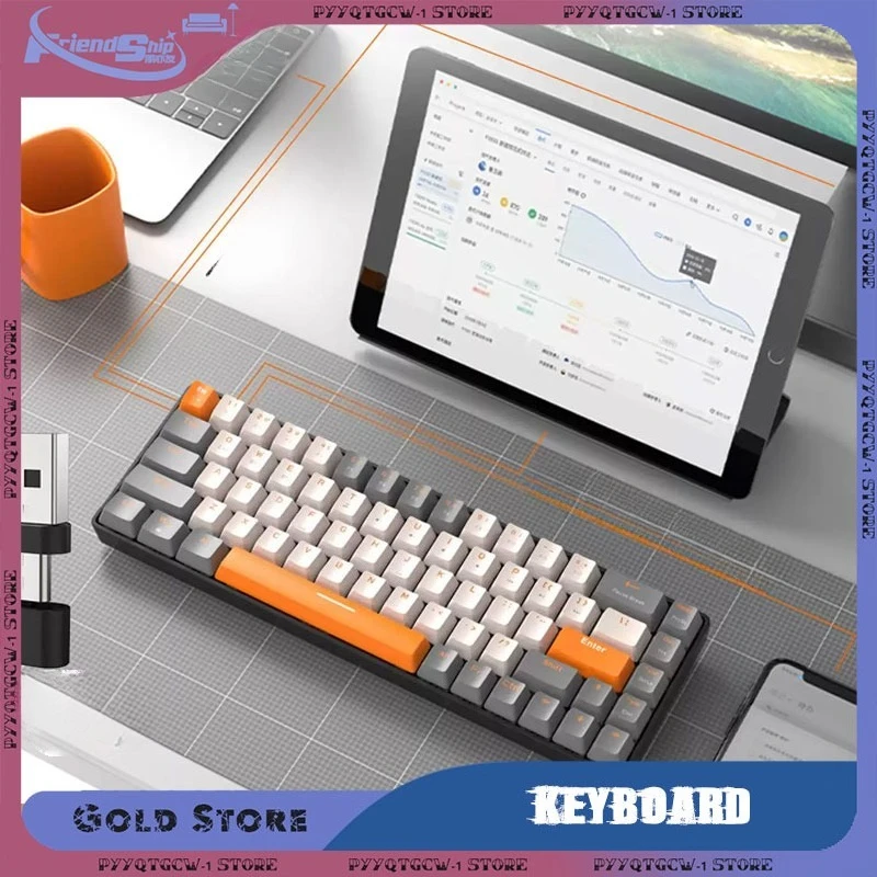 Mechanical Keyboard K68 Wireless Bluetooth 5.0/2.4Ghz Dual Mode 60% 2-in-1 USB-C Receiver Keyboard IPhone Ipad Office Supplies