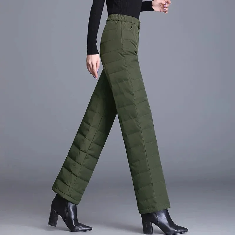 

Women's Winter Down Cotton Padded Wide Leg Pants Casual Thicken Oversized High Waist Pantalon Warm Straight Baggy Trousers B314