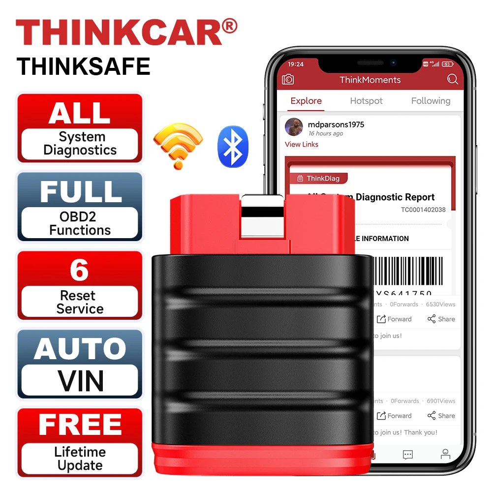 

Thinkcar Thinksafe Bluetooth OBD2 Automotive Scanner BI-Directional Code Reader 6 Reset All System OBD 2 Car Diagnostic Tool
