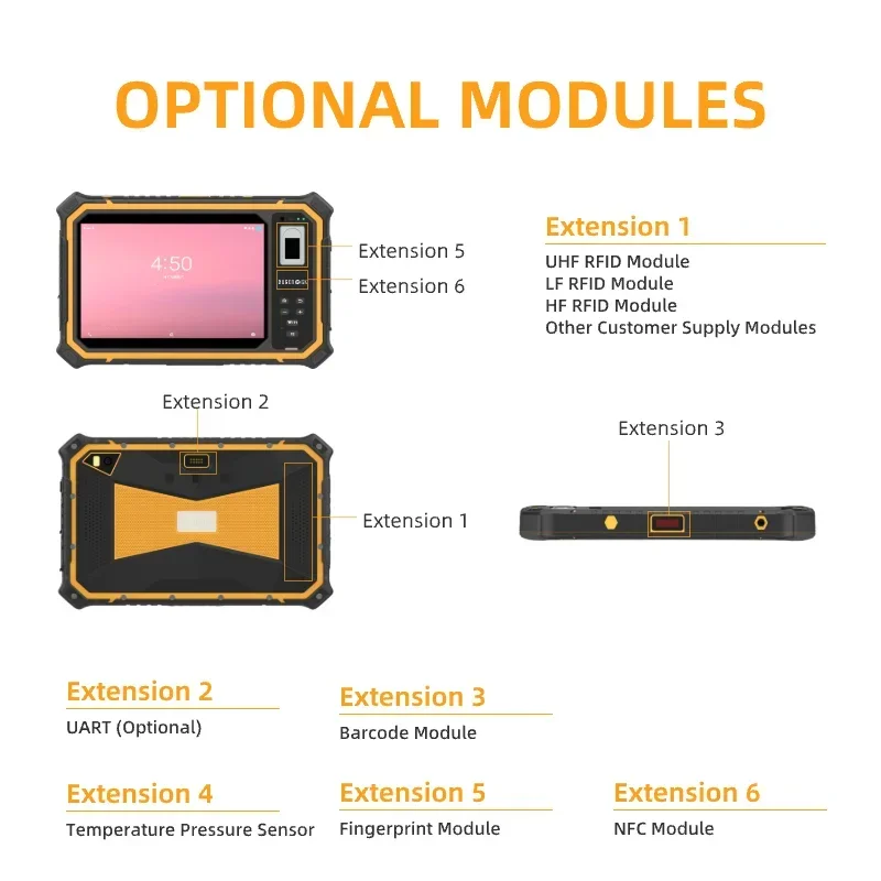 OEM T80 2-Year Dual Sim Card Gsm 1000nit screen Handheld Rfid nfc Barcode Scanner long range rugged 8 inch Tablet PC